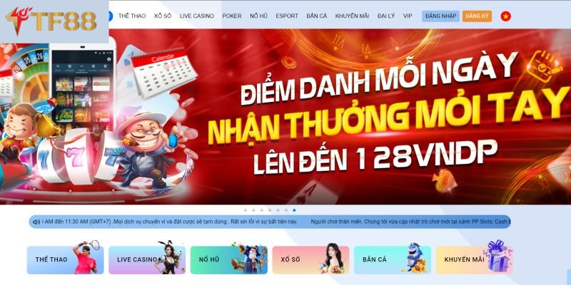 Trang chủ chính của TF88